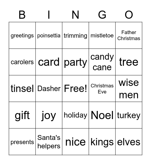 Christmas Blackout Bingo Card