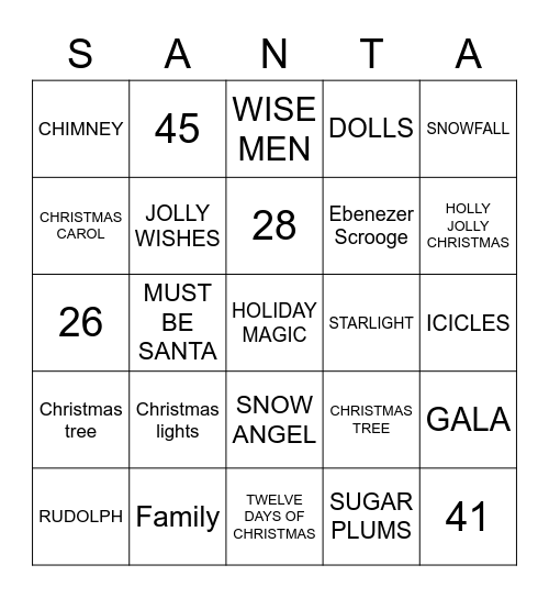 MERRY CHRISTMAS Bingo Card