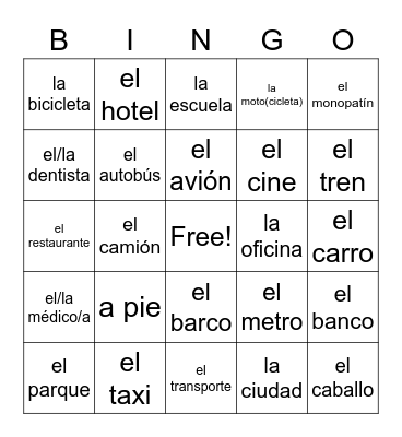 En la ciudad A Bingo Card
