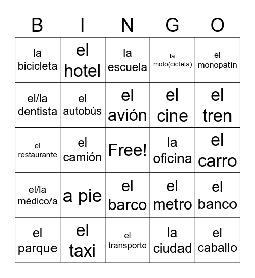 En la ciudad A Bingo Card