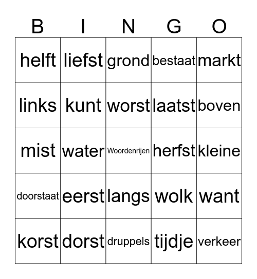 Woordenrijen Bingo Card