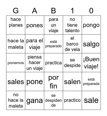 Gabi 10 Bingo Card