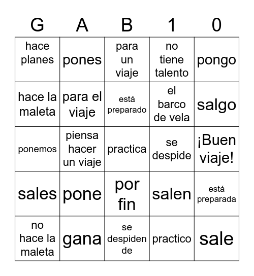 Gabi 10 Bingo Card