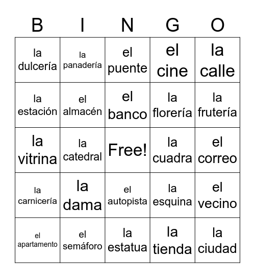 SPII U3A En la ciudad Bingo Card