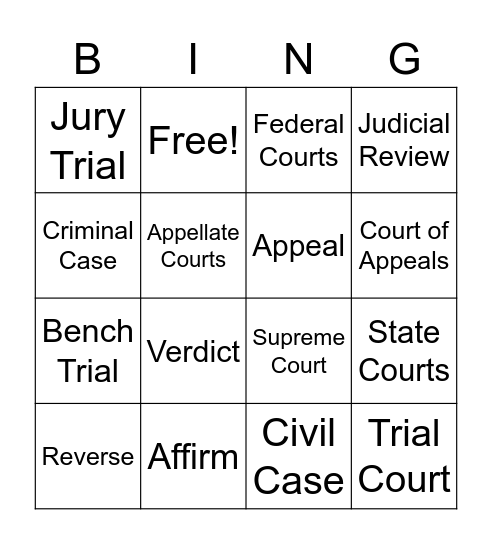 Judicial Branch Bingo! Bingo Card