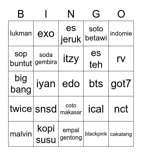 rdb keren Bingo Card