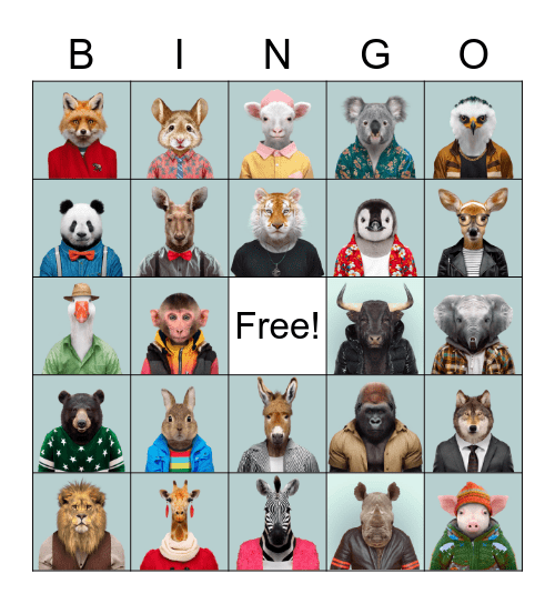 ANIMAL BINGO Card