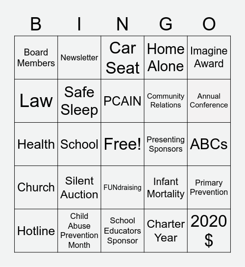Prevent Child Abuse Howard County Bingo Card