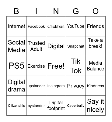 Digital Citizenship Bingo Card