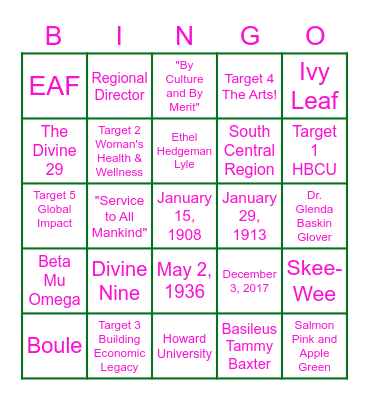 AKA Bingo Card