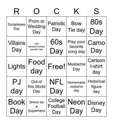 Coffman Sprit Days Bingo Card