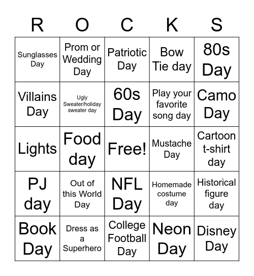 Coffman Sprit Days Bingo Card