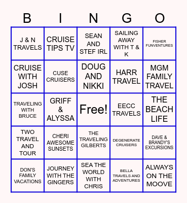 CRUISE CHANNEL BINGO Card