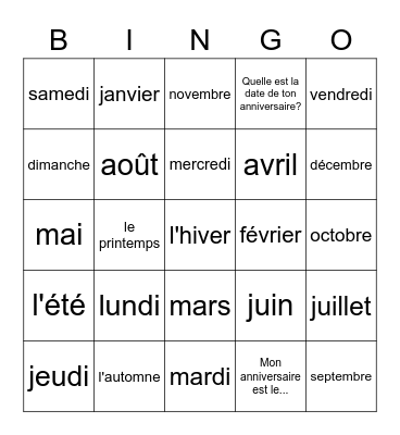 Le Calendrier Bingo Card