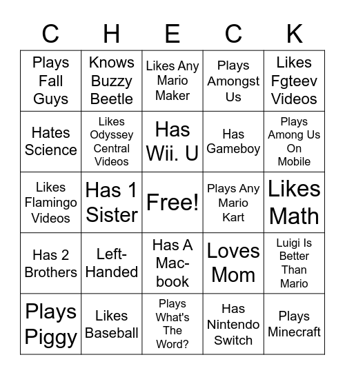 CHECK Bingo Card