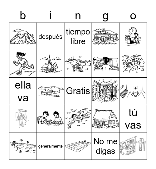Spanish 1 Cap. 4A ¿Adónde vas? Bingo Card
