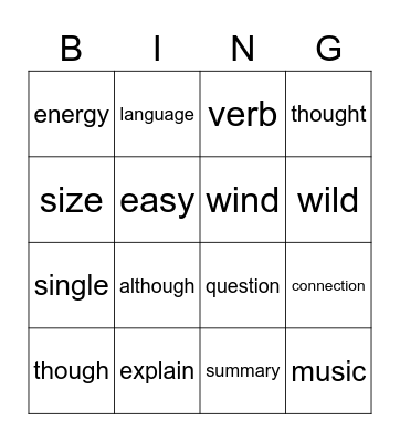 4th Grade Bingo Card