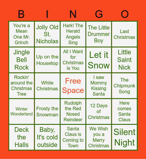 Christmas Music Bingo Card