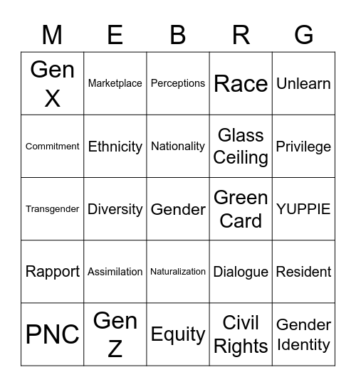 Multicultural EBRG Bingo Card