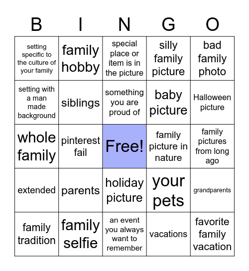 Family Stories Bingo Card