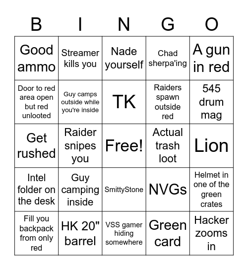 Labs Red Room Bingo Card