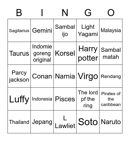 Untitled Bingo Card