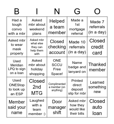 Day in the Life of SCCU Bingo Card