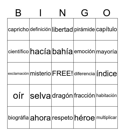Palabras de Alta Frecuencia 2.ª 9 semanas Bingo Card