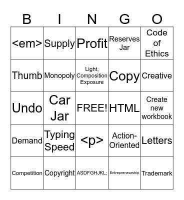 Computer Literacy Final Exam Bingo Card