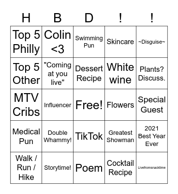 Becca's 30th Birthday Bingo Bash Bingo Card