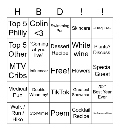Becca's 30th Birthday Bingo Bash Bingo Card