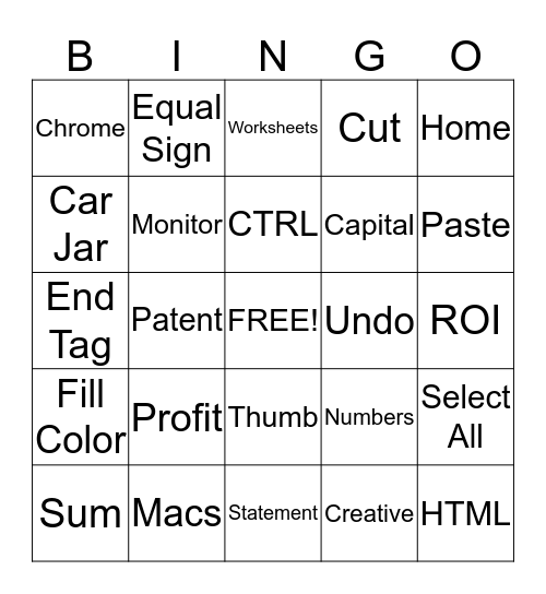 Computer Literacy Final Exam Bingo Card