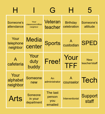 High Five Bingo! Bingo Card