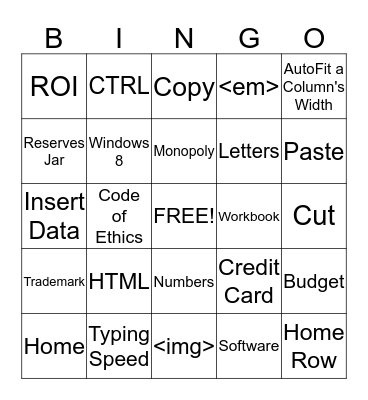 Computer Literacy Final Exam Bingo Card