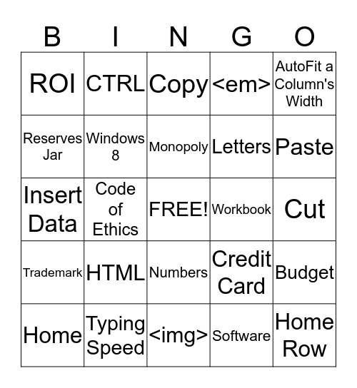Computer Literacy Final Exam Bingo Card