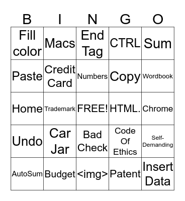 computer Literacy Final Exam Bingo Card