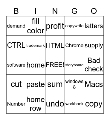 Computer Literacy Final Exam  Bingo Card