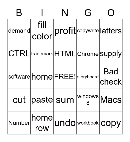 Computer Literacy Final Exam  Bingo Card