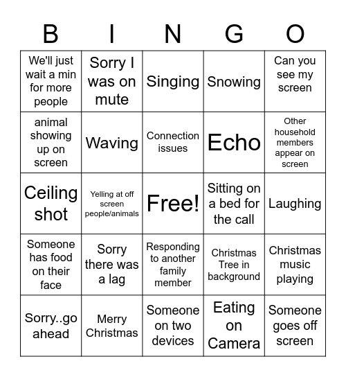 Virtual Christmas Party Bingo Card