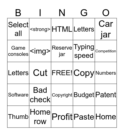 Computer literacy final exam Bingo Card