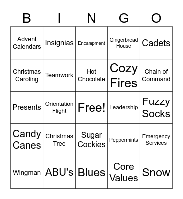 Civil Air Patrol Christmas Bingo Card