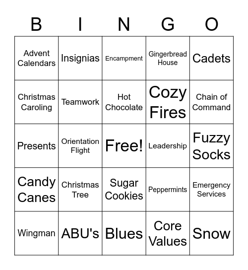 Civil Air Patrol Christmas Bingo Card