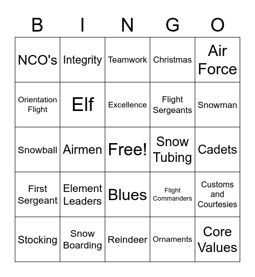 Civil Air Patrol/Christmas Bingo Card