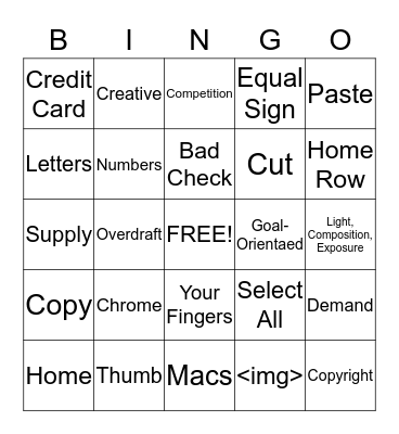 Computer Literacy Final Exam Bingo Card