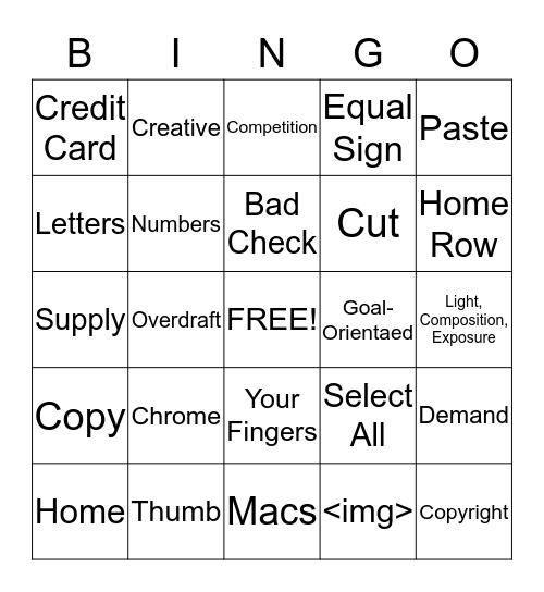 Computer Literacy Final Exam Bingo Card