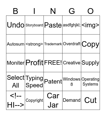 Computer Literacy Final Exam Bingo Card