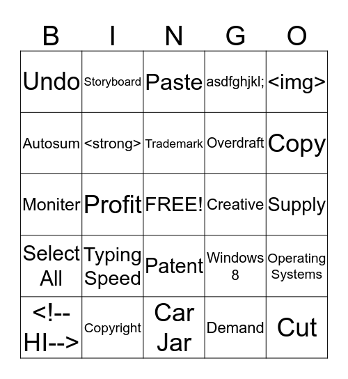 Computer Literacy Final Exam Bingo Card