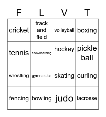 Sports Bingo Card