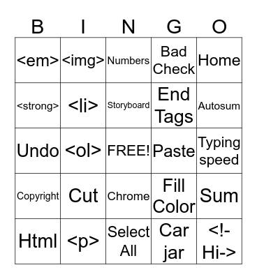 Computer Literacy Final Exam  Bingo Card