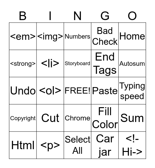 Computer Literacy Final Exam  Bingo Card